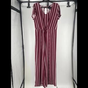 Kristin Nicole Striped Jumpsuit in Burgundy